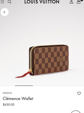 Louis Vuitton Clémence Wallet in Brown Damier Canvas with Red Interior